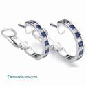 3.10 carats Princess diamonds and Blue sapphires hoop earrings