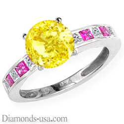 Princess diamonds & pink Sapphires engagement ring