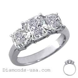 Three stones Cushion cut diamond ring-settings