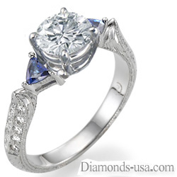 Antique style engagement ring, diamonds & Sapphires