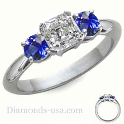 1 carat sides Blue Sapphires Engagement ring