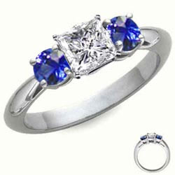 1 carat sides Blue Sapphires Engagement ring