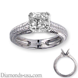 Hand engraved heavy contour engagement ring