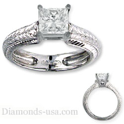 Hand engraved heavy contour engagement ring