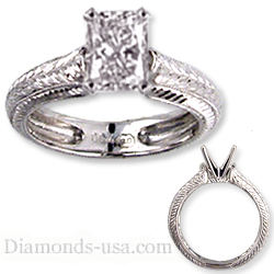 Hand engraved heavy contour engagement ring