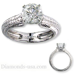 Hand engraved heavy contour engagement ring
