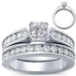Bridal rings set, sides 1 carat round diamonds