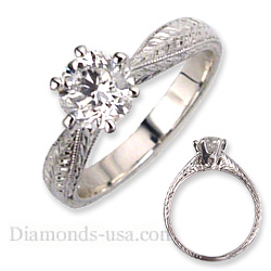 Hand engraved solitaire engagement ring