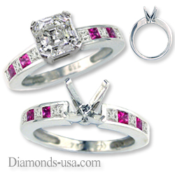 Engagement ring with diamonds & pink rubies