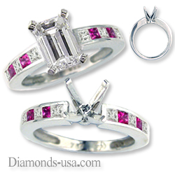 Engagement ring with diamonds & pink rubies