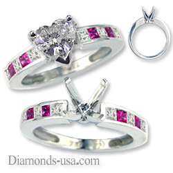 Engagement ring with diamonds & pink rubies