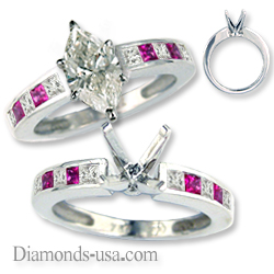 Engagement ring with diamonds & pink rubies