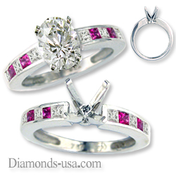 Engagement ring with diamonds & pink rubies