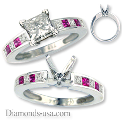 Engagement ring with diamonds & pink rubies