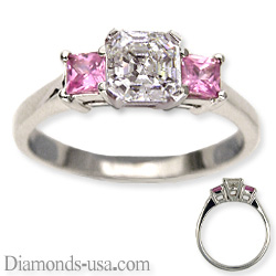 Engagement ring with side Princess pink Sapphires