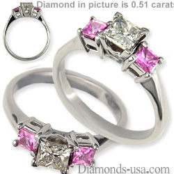 Engagement ring with side Princess pink Sapphires