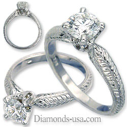 Hand engraved designers solitaire engagement ring