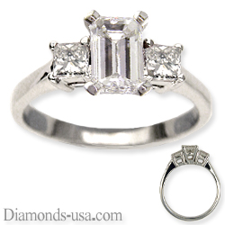 Engagement ring with side diamond princess