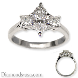 Engagement ring with side diamond princess
