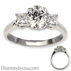 Engagement ring with side diamond princess