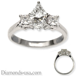 Engagement ring with side diamond princess