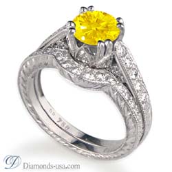 0.78 Carats, Round, Engagement and Wedding Diamond Rings Set