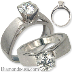 Wide band solitaire diamond engagement ring