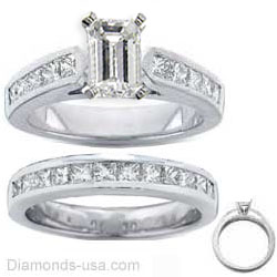 Bridal rings set, 2 carats Princess side diamonds