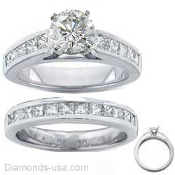 Bridal rings set, 2 carats Princess side diamonds
