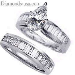 Bridal set, 2 carats baguette diamonds