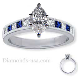 Engagement ring, accent Princess Sapphires & Diamonds