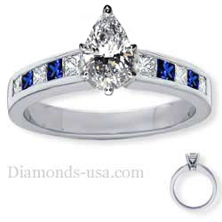Engagement ring, accent Princess Sapphires & Diamonds
