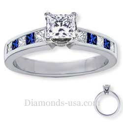 Engagement ring, accent Princess Sapphires & Diamonds
