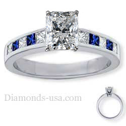 Engagement ring, accent Princess Sapphires & Diamonds