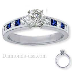 Engagement ring, accent Princess Sapphires & Diamonds