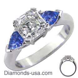 Engagement ring with side Sapphires Pear Shapes