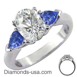 Engagement ring with side Sapphires Pear Shapes