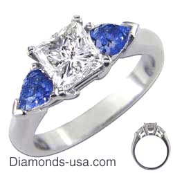 Engagement ring with side Sapphires Pear Shapes