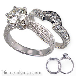 Antique bridal rings set, replica, hand engraved