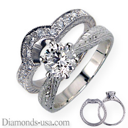 Antique bridal rings set replica, hand engraved
