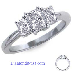 Radiant cut three stone engagement ring