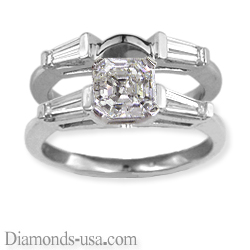Bridal rings set, side tapered Baguette diamonds