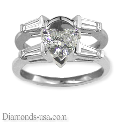 Bridal rings set, side tapered Baguette diamonds