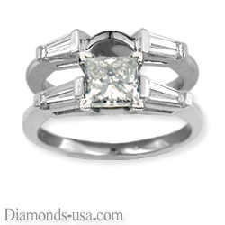 Bridal rings set, side tapered Baguette diamonds