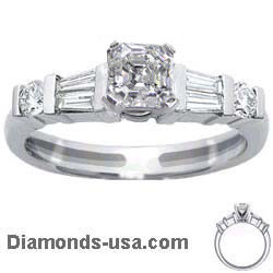 Engagement ring, with Baguette and round diamonds