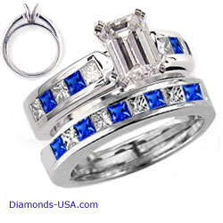 Bridal rings set, Princess diamonds & Sapphires