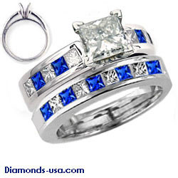 Bridal rings set, Princess diamonds & Sapphires