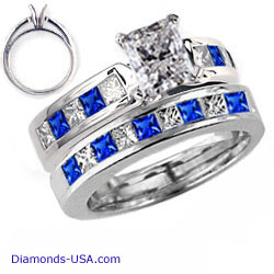 Bridal rings set, Princess diamonds & Sapphires