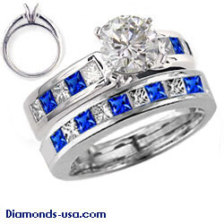 Bridal rings set, Princess diamonds & Sapphires