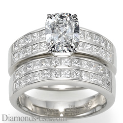 Bridal rings set, 2 carat princess sides